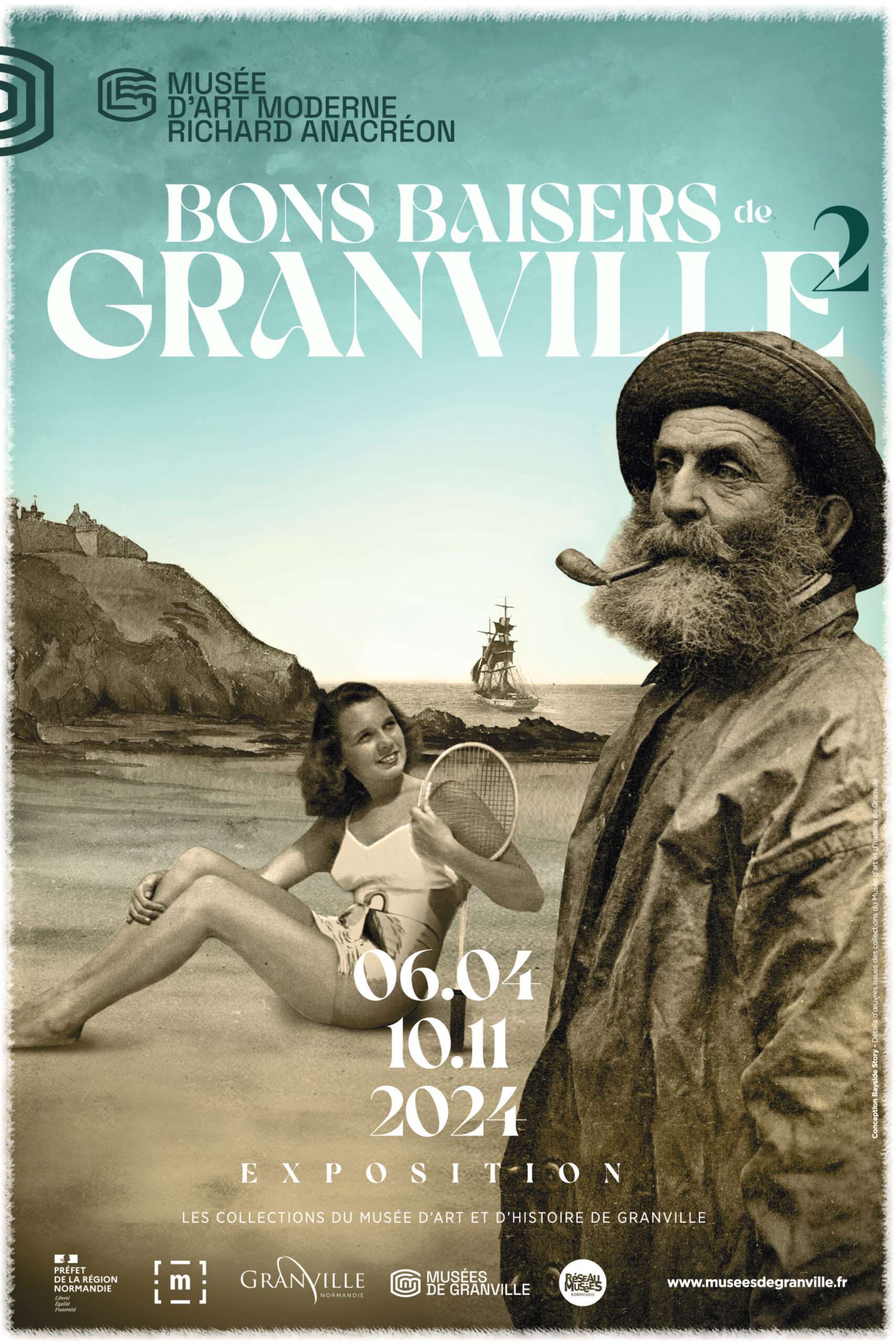 Affiche de l'exposition Bons Baisers de Granville 2 présentée du 6 avril au 10 novembre 2024 au MamRA, Granville